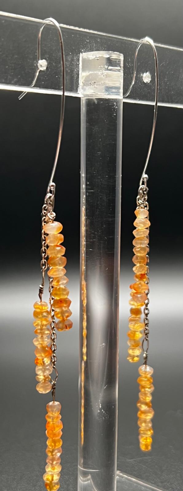 Sunstone and Sterling Silver Chain Earrings