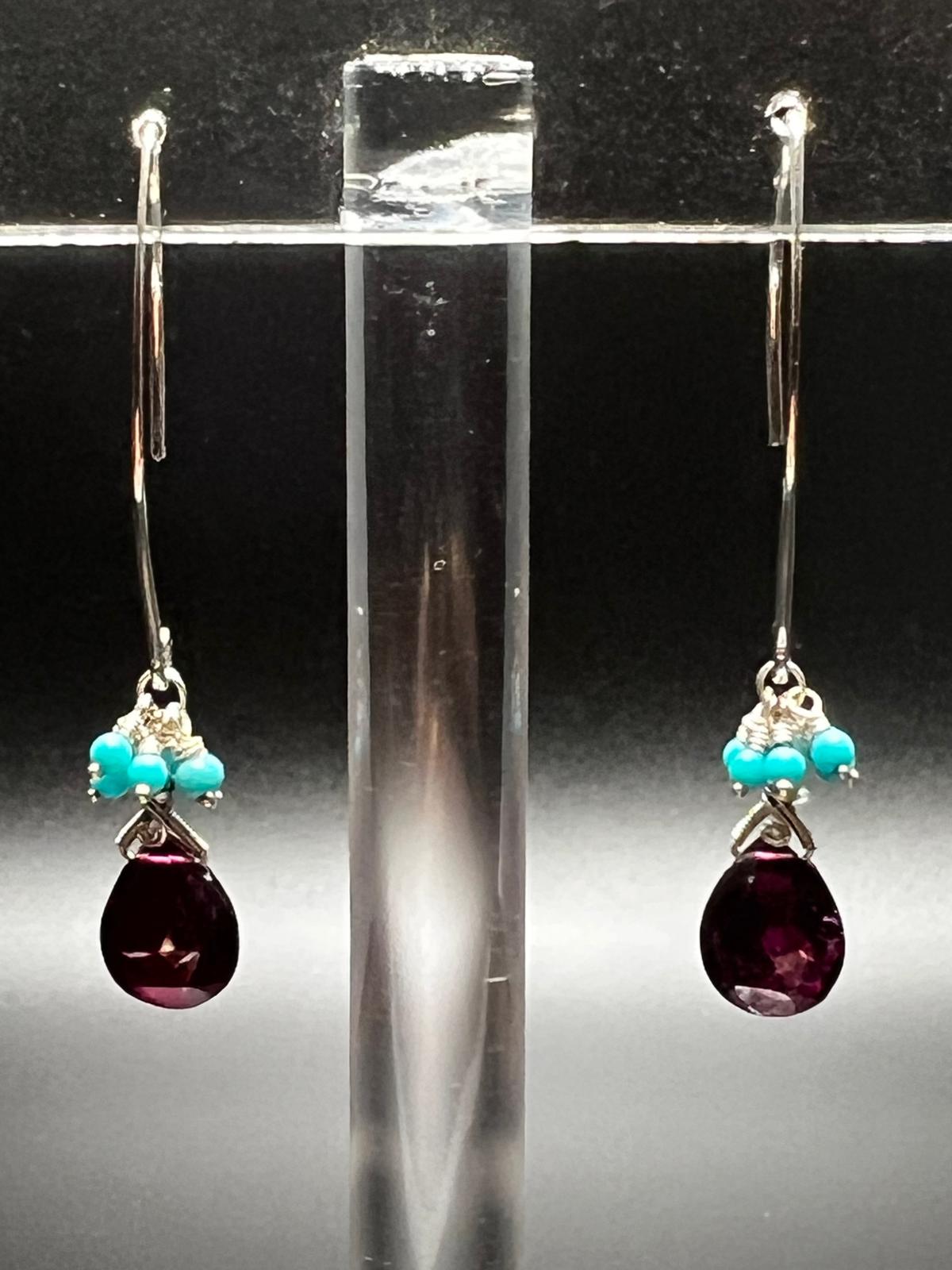 Garnet, Sleeping Beauty Turquoise, and Sterling Silver Earrings