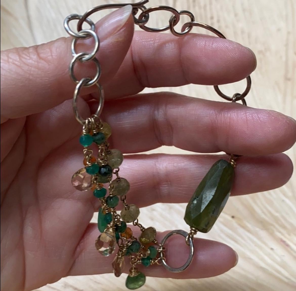 Multi-Gemstone and Sterling Silver Circle Link Bracelet