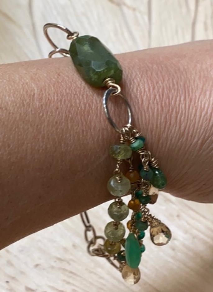 Multi-Gemstone and Sterling Silver Circle Link Bracelet