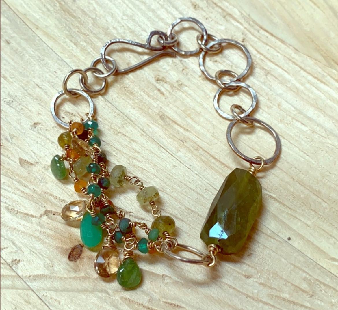 Multi-Gemstone and Sterling Silver Circle Link Bracelet