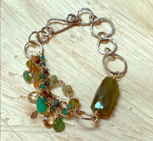 Multi-Gemstone and Sterling Silver Circle Link Bracelet