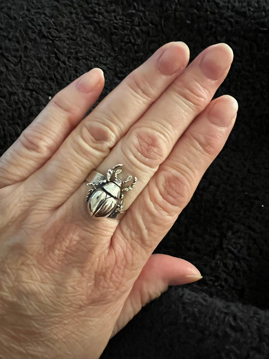 Scarab Sterling Silver Adjustable Ring