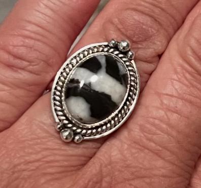 Oval White Buffalo Jasper and Sterling Silver Ring