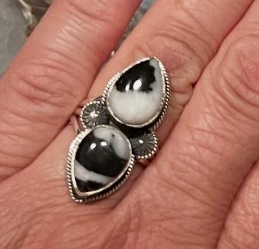 Double White Buffalo Jasper and Sterling Silver Ring