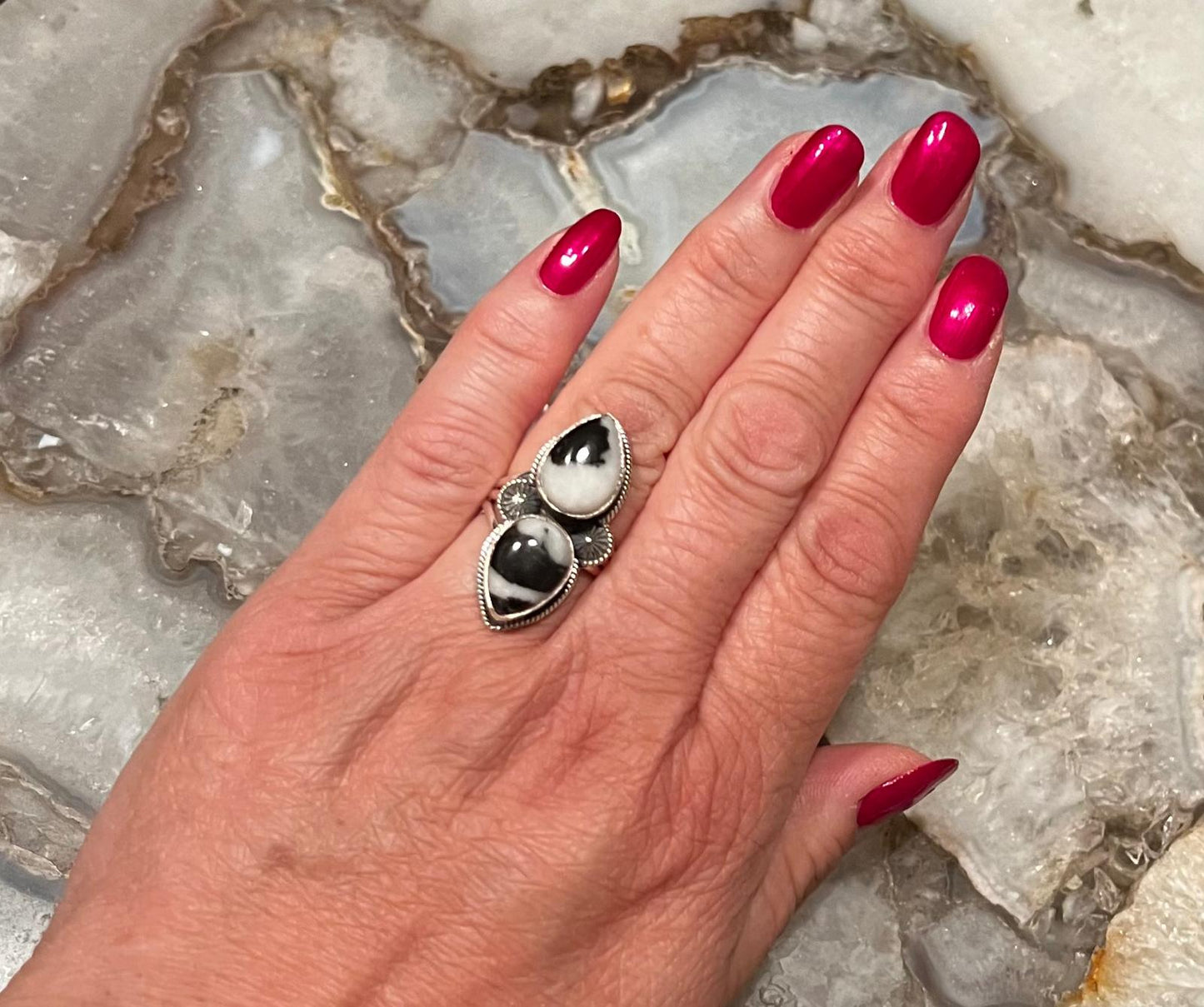 Double White Buffalo Jasper and Sterling Silver Ring