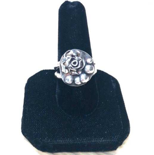 Artisan Abstract Sterling Silver Rose Shield Ring