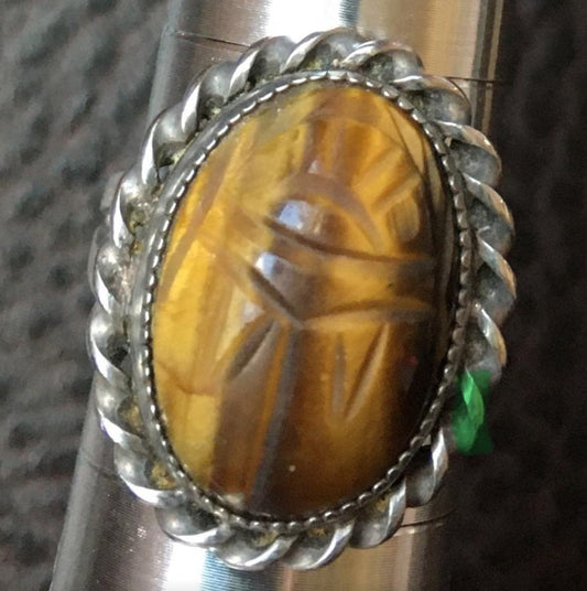 Vintage Egyptian Revival Tiger Eye Scarab Ring