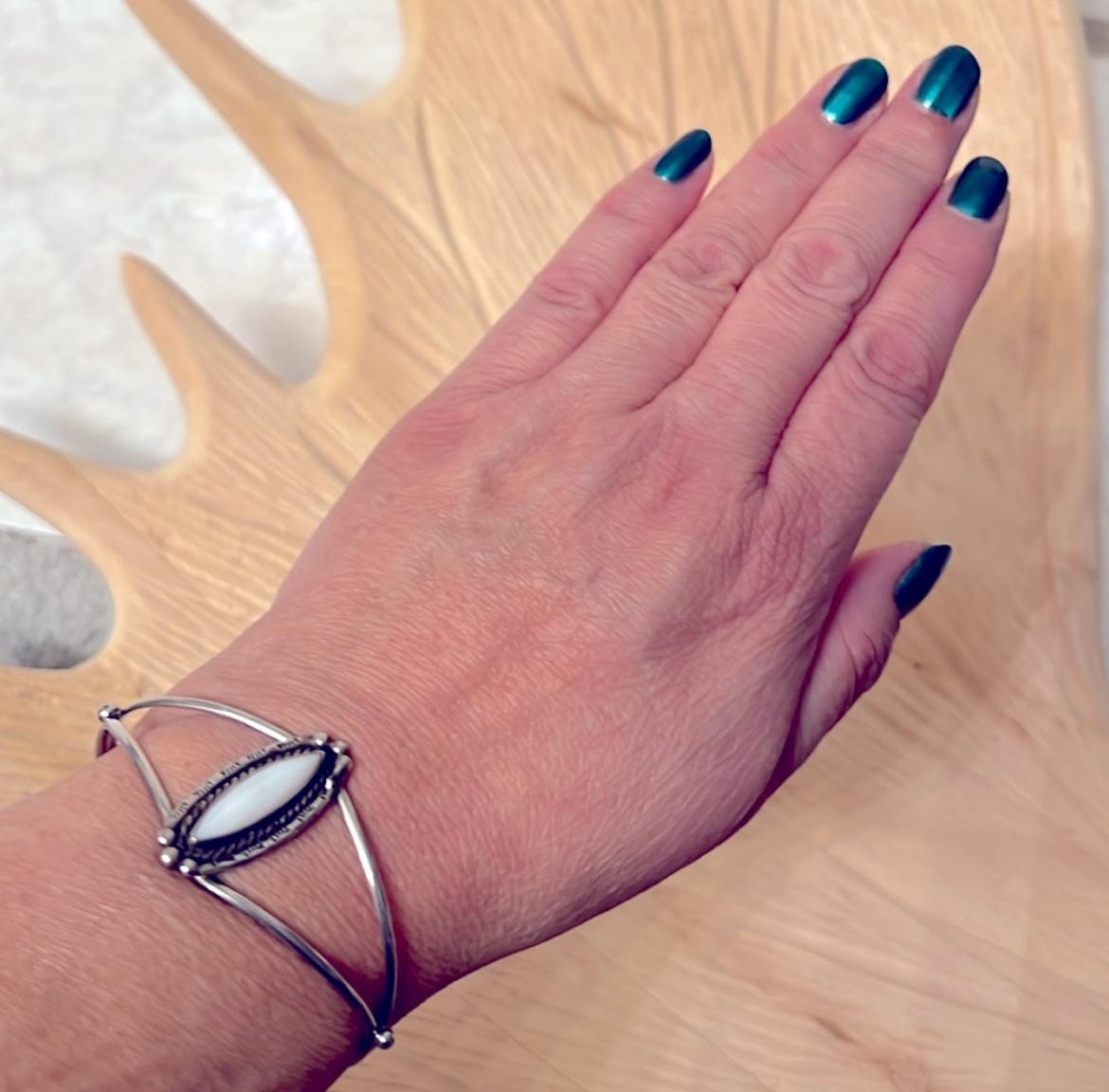 Vintage Mother of Pearl Sterling Silver Split Wire Cuff
