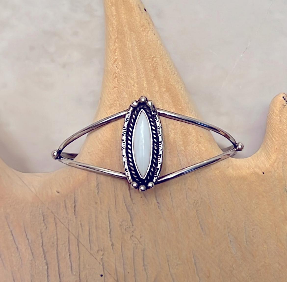 Vintage Mother of Pearl Sterling Silver Split Wire Cuff