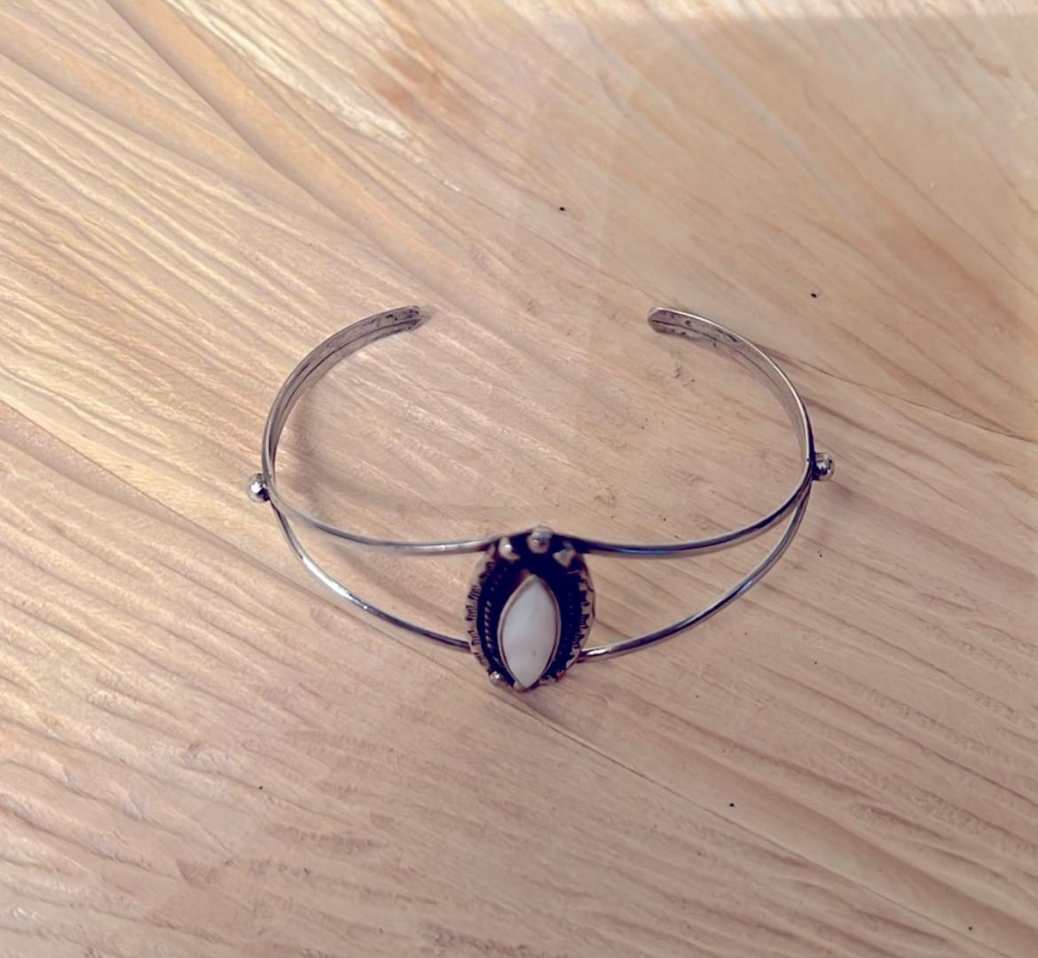 Vintage Mother of Pearl Sterling Silver Split Wire Cuff