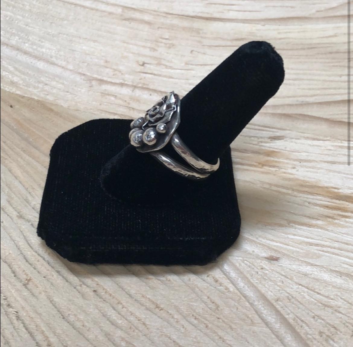 Artisan Abstract Sterling Silver Rose Shield Ring