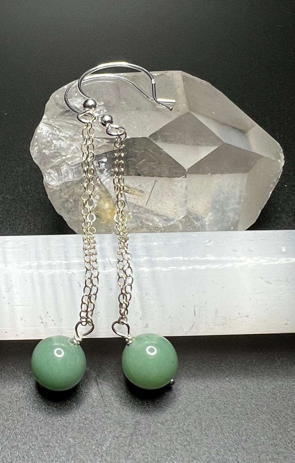Aventurine and Sterling Silver Chain Earrings