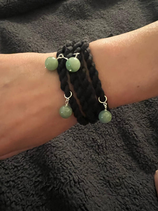 Aventurine, Sterling Silver, Black Cordage Convertible Necklace to Bracelet