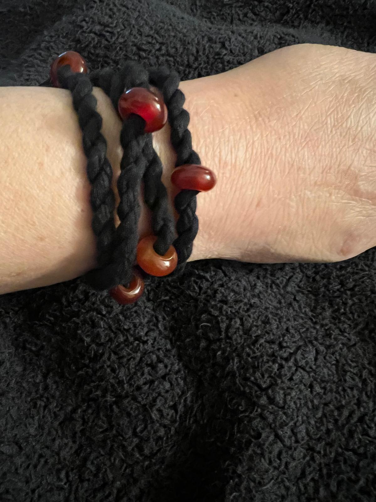Carnelian, Sterling Silver, Black Cordage Convertible Necklace to Bracelet #1