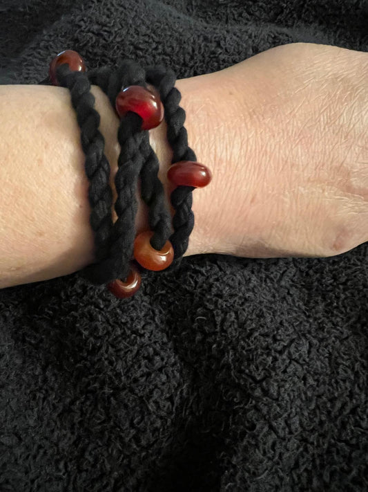 Carnelian, Sterling Silver, Black Cordage Convertible Necklace to Bracelet #1