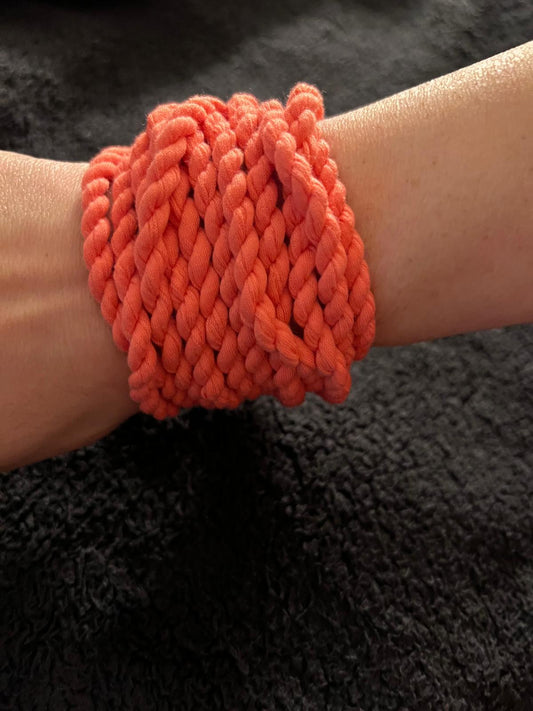 Coral Reclaimed Fabric Cordage Convertible Necklace to Bracelet