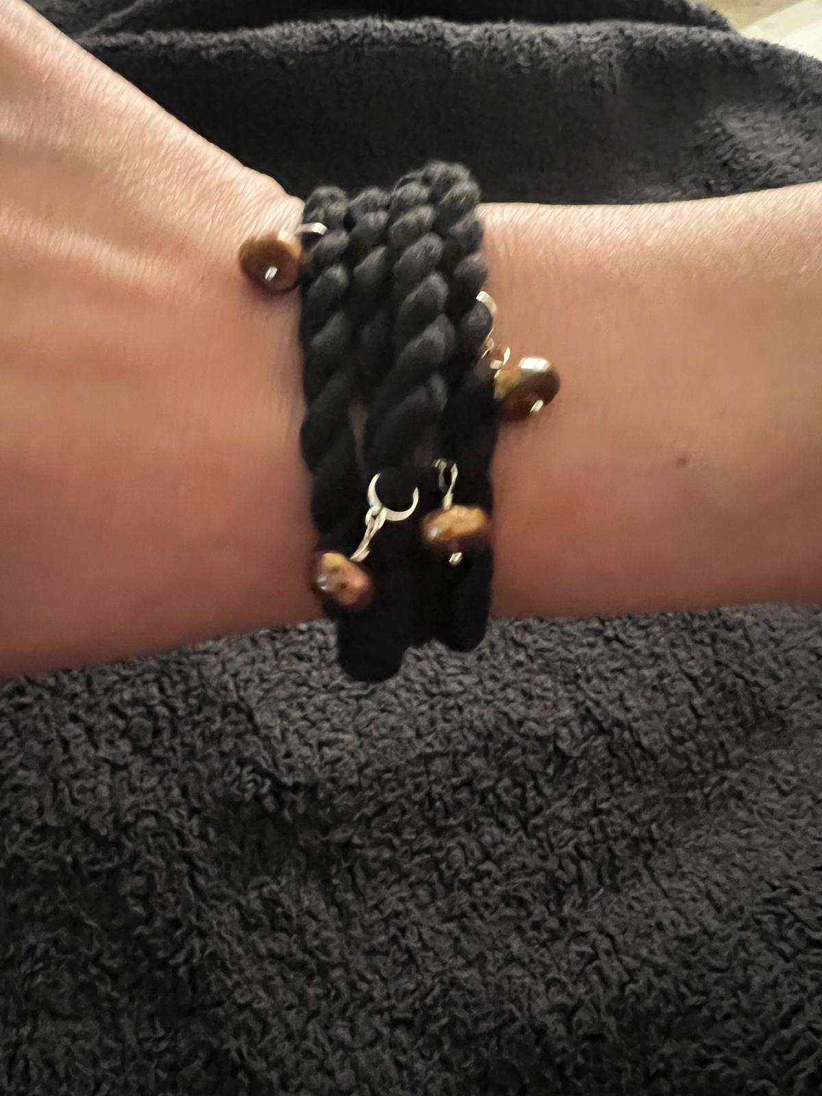 Copper Pearl, Sterling Silver, Black Cordage Convertible Necklace to Bracelet