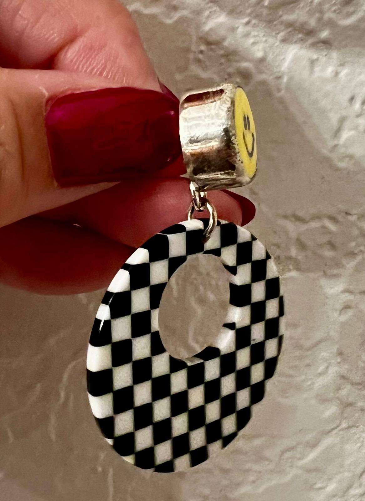 Smiley Checkerboard and Sterling Silver Earrings