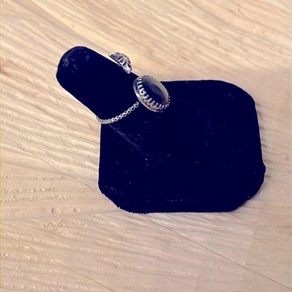 Artisan Rainbow Obsidian and Sterling Silver Adjustable Bat Ring