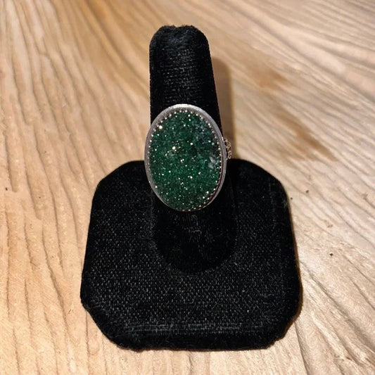 Artisan Green Garnet Druzy Sterling Silver Ring