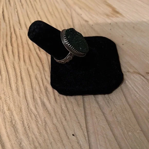 Artisan Green Garnet Druzy Sterling Silver Ring