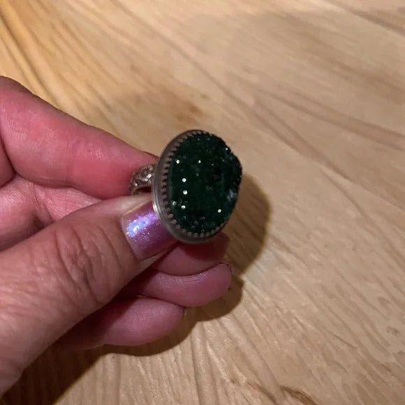 Artisan Green Garnet Druzy Sterling Silver Ring