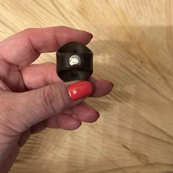 Artisan Carnelian, Leather, and Sterling Silver Findings Ring