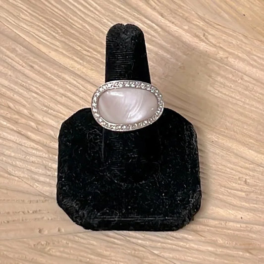 Pink Mother of Pearl and CZ Sterling Silver Ring