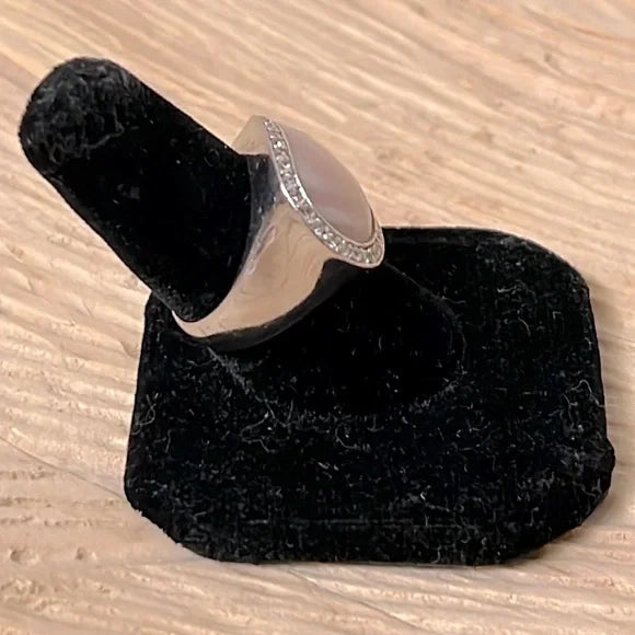 Pink Mother of Pearl and CZ Sterling Silver Ring