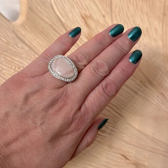 Pink Mother of Pearl and CZ Sterling Silver Ring