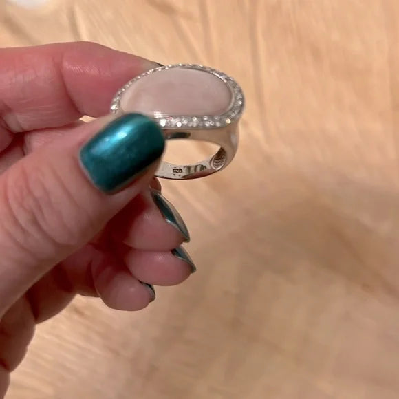 Pink Mother of Pearl and CZ Sterling Silver Ring